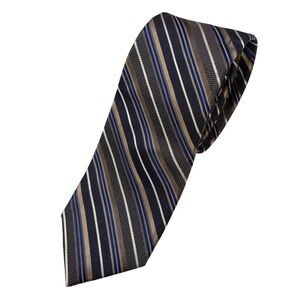 BARDELLI 100% Silk Tie Extra Long Blue Tan Stripe Office USA Formal Business VTG